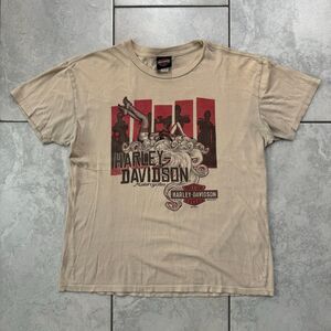 Harley Davidson Biker Girl Graphic Tee Shirt Size L Cream